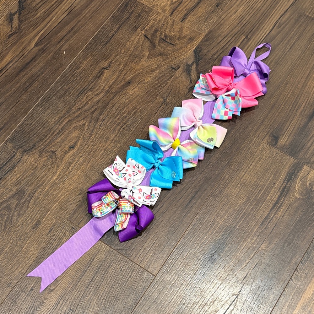 Hair Bow Set with Purple Ribbon Holder